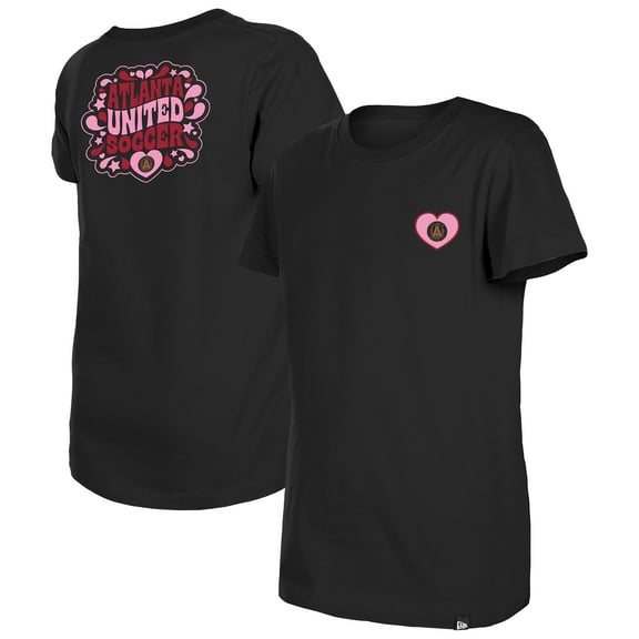 Girls Youth New Era Black Atlanta United FC Bubble Heart T-Shirt