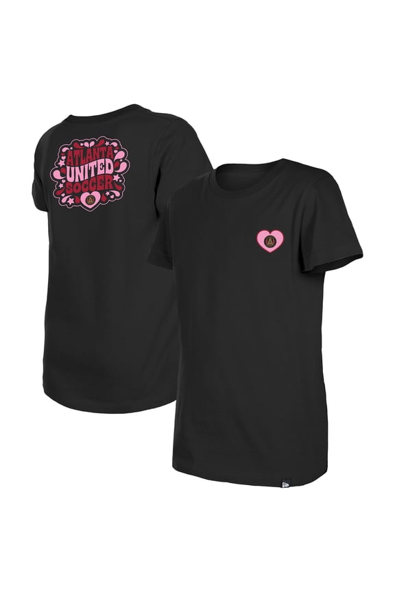Girls Youth New Era Black Atlanta United FC Bubble Heart T-Shirt