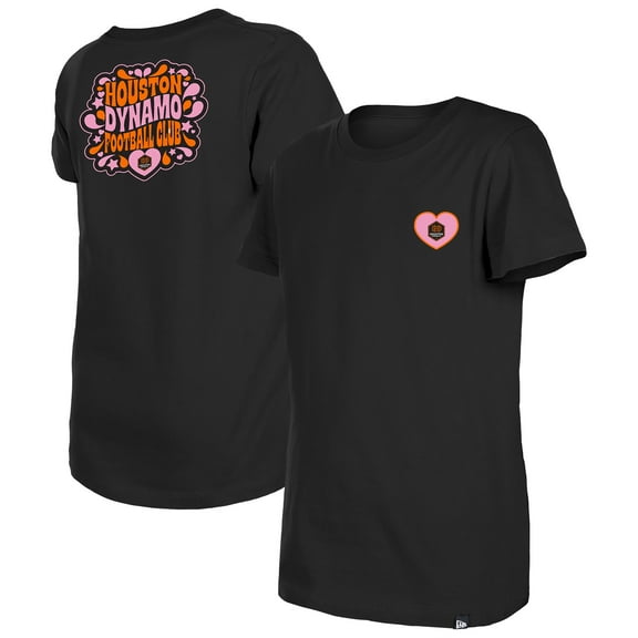 Girls Youth New Era Black Houston Dynamo FC Bubble Heart T-Shirt