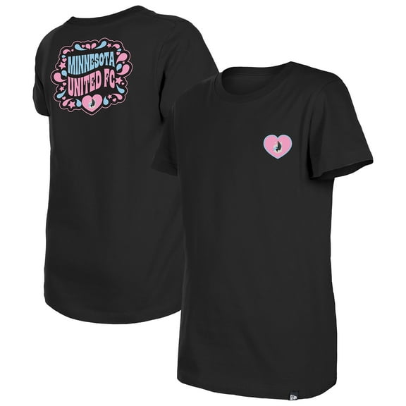 Girls Youth New Era Black Minnesota United FC Bubble Heart T-Shirt