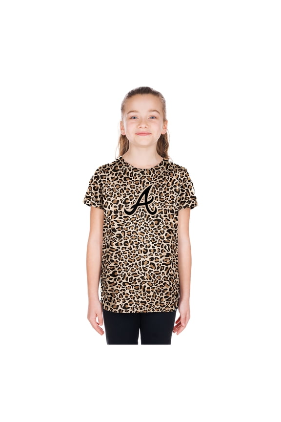 Girls Youth New Era  Brown Atlanta Braves Leopard T-Shirt