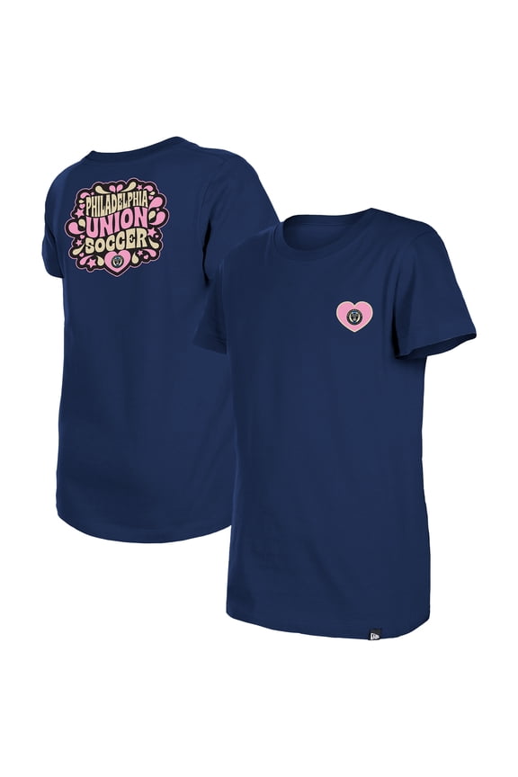 Girls Youth New Era Navy Philadelphia Union Bubble Heart T-Shirt