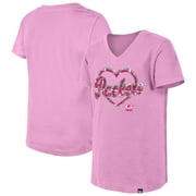 G-III APPAREL Girls Youth New Era Pink Green Bay Packers Flip Sequins V-Neck T-Shirt