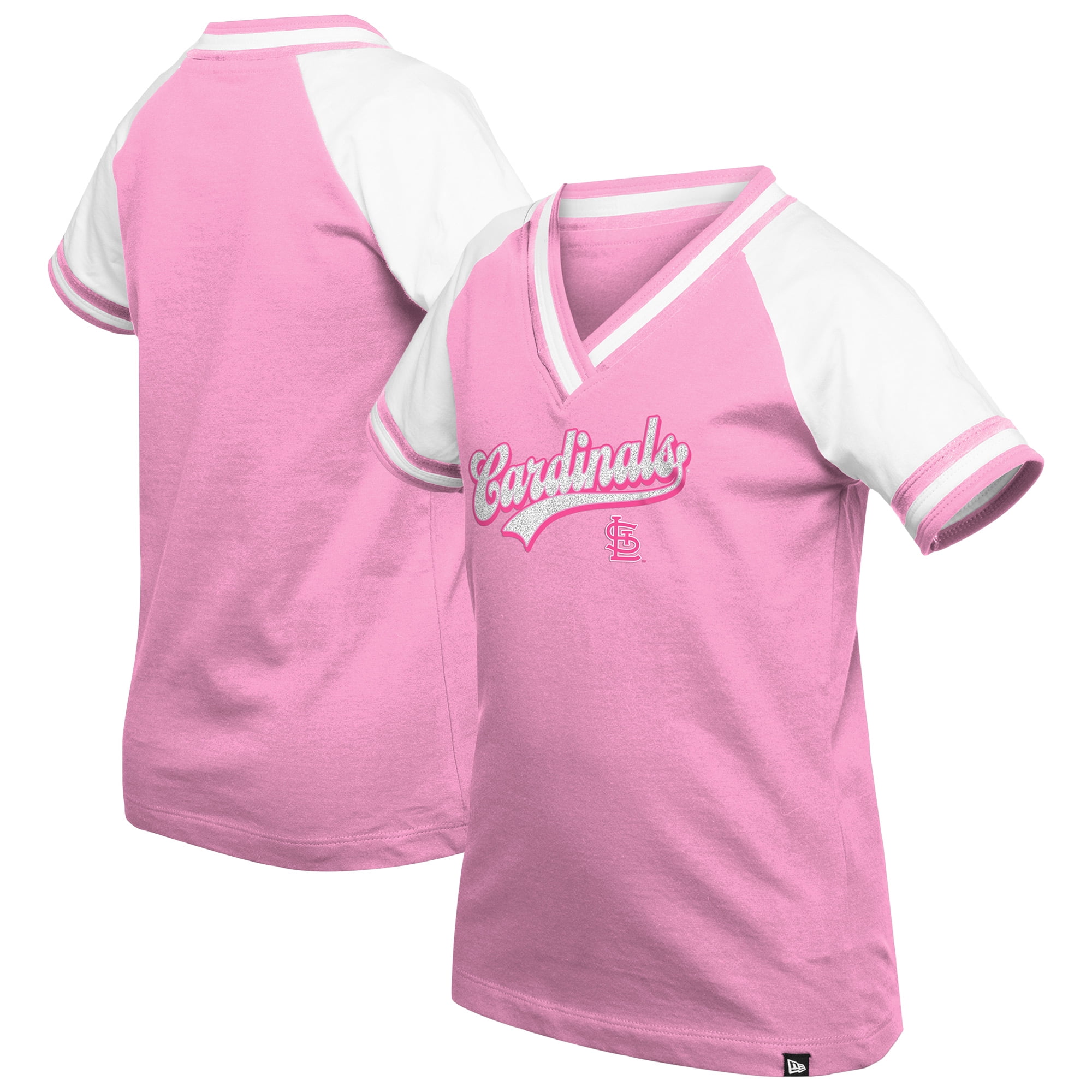 Pink St. Louis Girls Youth New Era Pink St. Louis Cardinals Mommy & Me Raglan V-Neck T ...