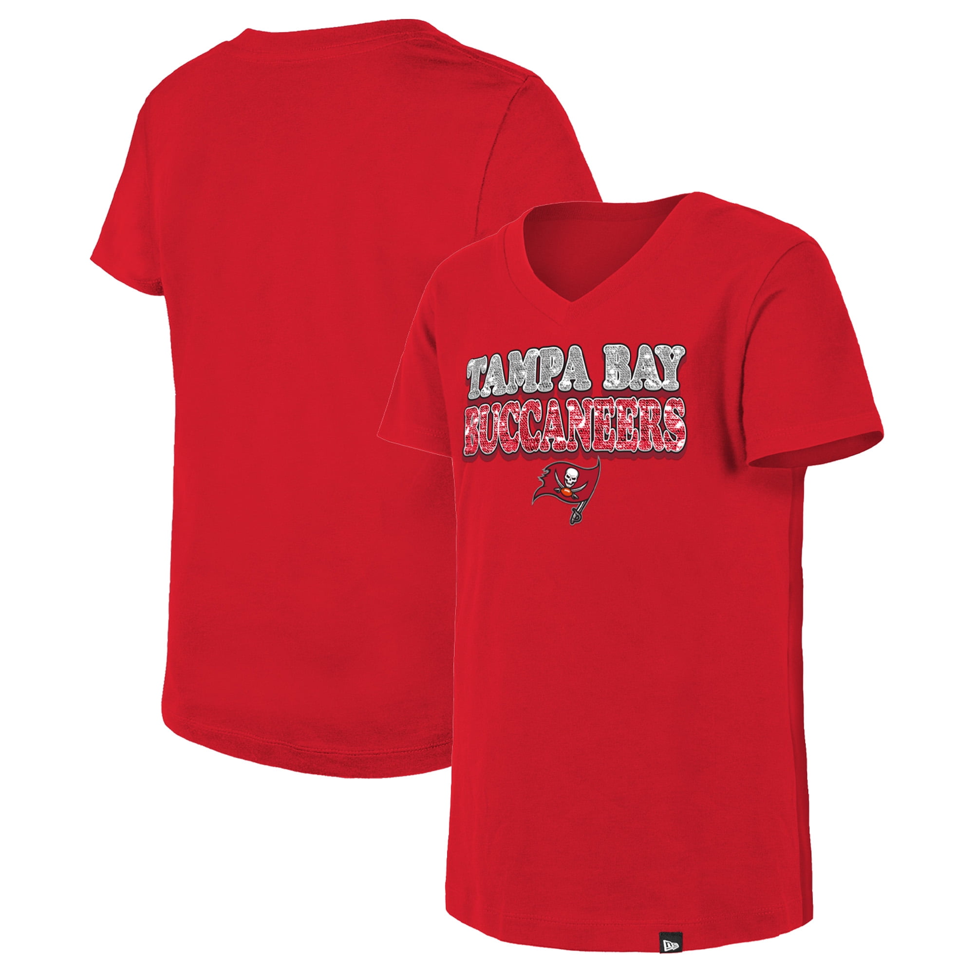 Girls Youth New Era Red Tampa Bay Buccaneers Reverse Sequin V-Neck T-Shirt - Walmart.com