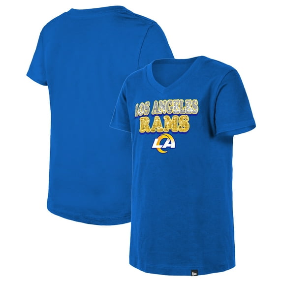 Girls Youth New Era Royal Los Angeles Rams Reverse Sequin V-Neck T-Shirt
