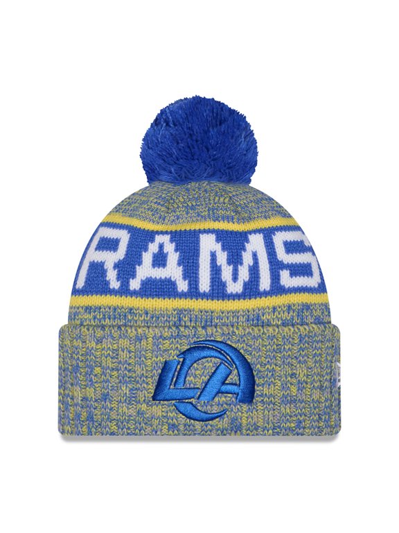 Girls Youth New Era Royal Los Angeles Rams Tri-Color Cuffed Knit Hat with Pom