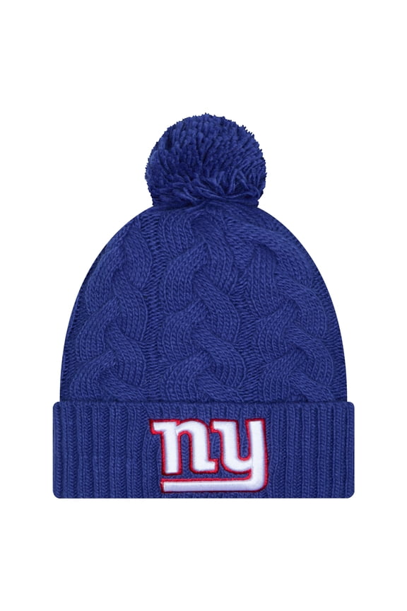 Girls Youth New Era Royal New York Giants Cabled Cuffed Knit Hat with Pom