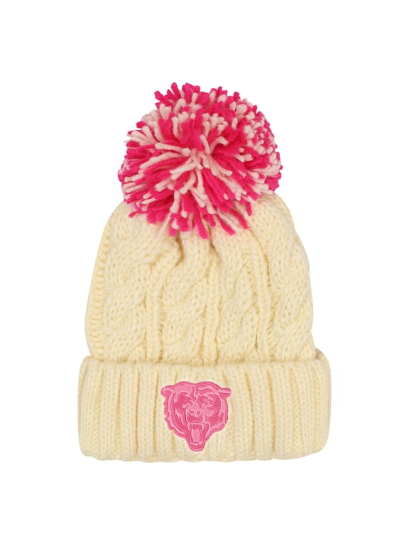 Girls Youth Outerstuff Cream Chicago Bears Cable Cuffed Knit Hat with Pom