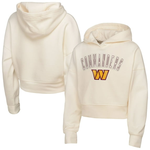 Girls Youth Outerstuff Cream Washington Commanders Oversized Cropped Blitz Hoodie