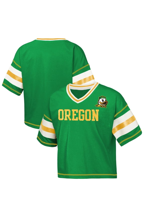 Girls Youth Outerstuff Green Oregon Ducks Gridiron Jersey V-Neck T-Shirt