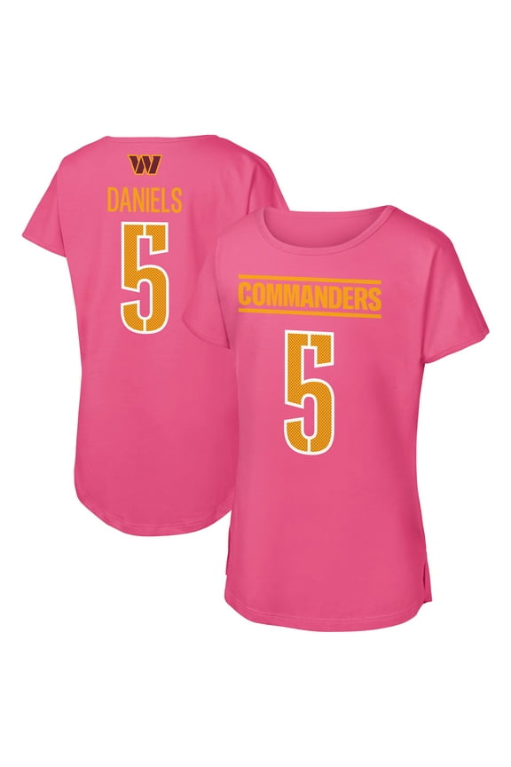 Girls Youth Outerstuff Jayden Daniels Pink Washington Commanders Player Name & Number T-Shirt