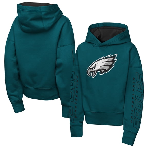 Girls Youth Outerstuff Midnight Green Philadelphia Eagles Miss Tailgate Color Block Hoodie