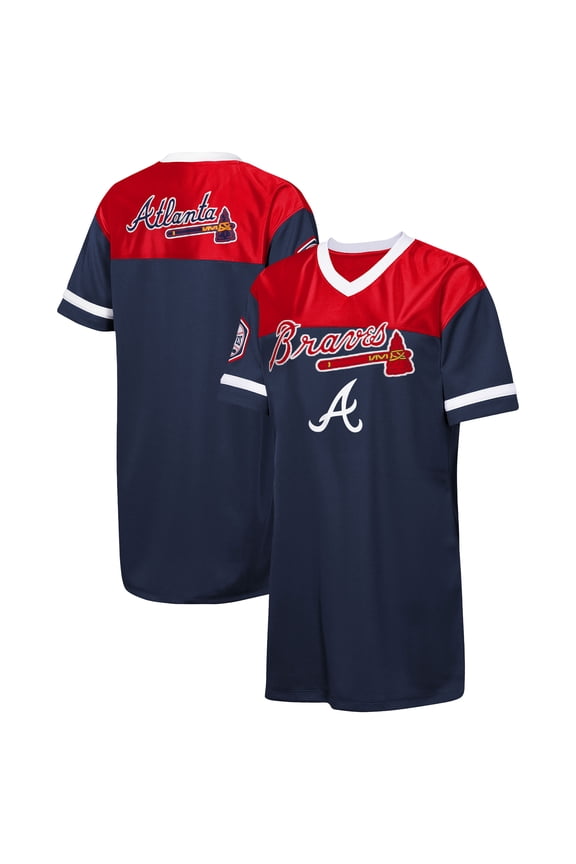 Girls Youth Outerstuff  Navy Atlanta Braves Big League Cheer V-Neck T-Shirt Dress