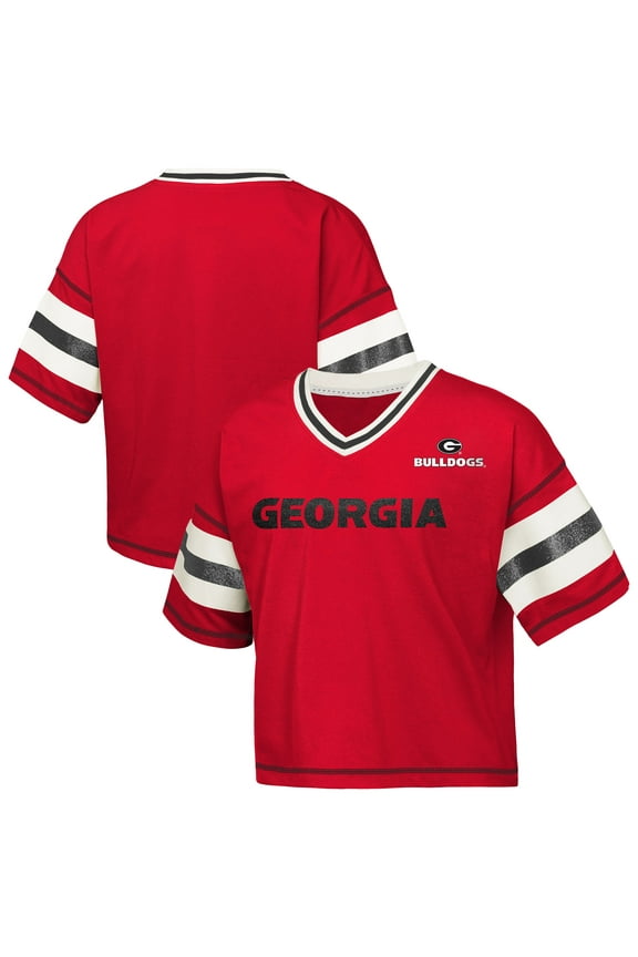 Girls Youth Outerstuff Red Georgia Bulldogs Gridiron Jersey V-Neck T-Shirt