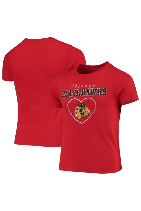 Girls Youth Red Chicago Blackhawks Heart T-Shirt