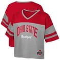 thumbnail image 1 of Girls Youth Red Ohio State Buckeyes The Playmaker Sleeve Stripe V-Neck Jersey T-Shirt, 1 of 3