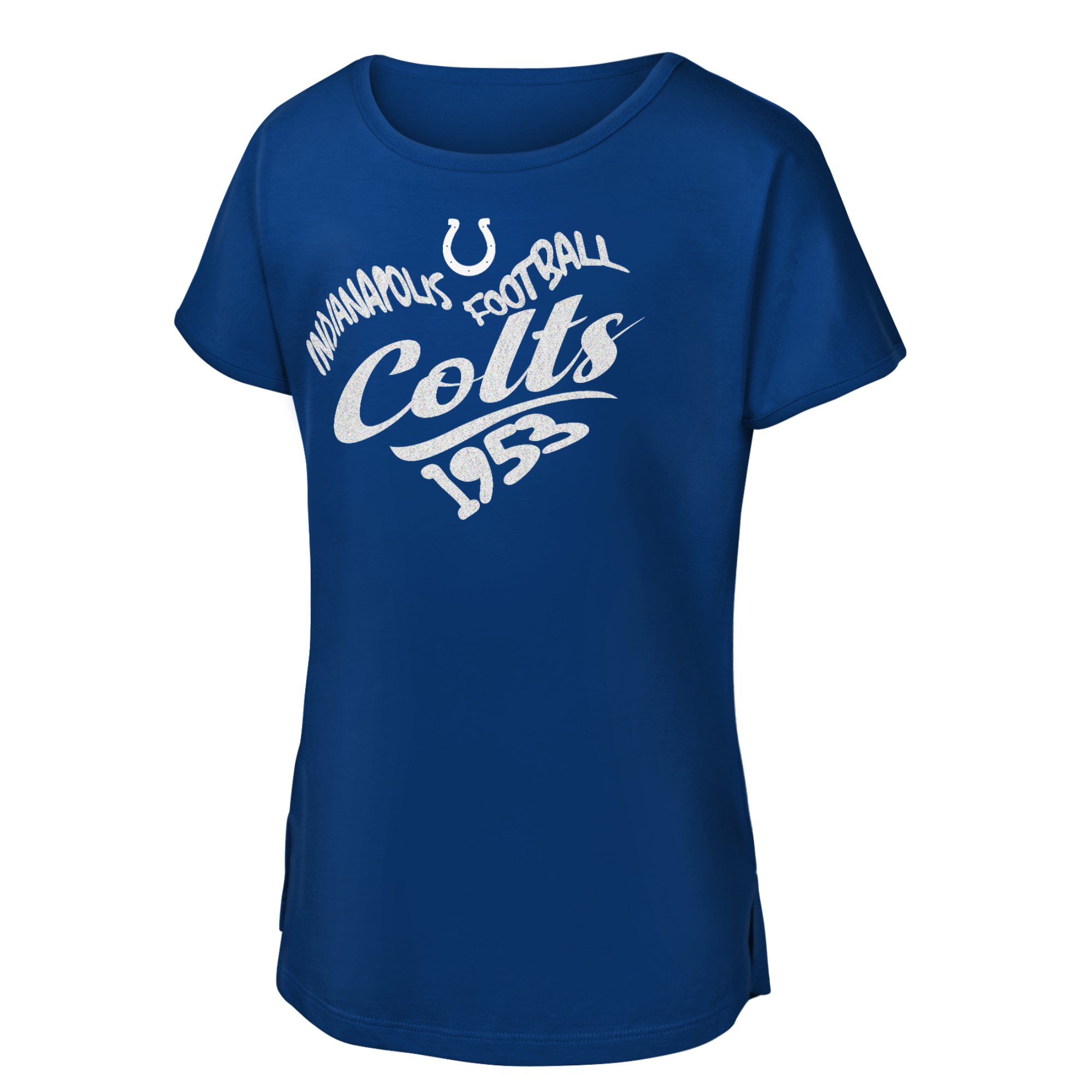 Girls Youth Royal Indianapolis Colts Script Heart Dolman T-Shirt ...