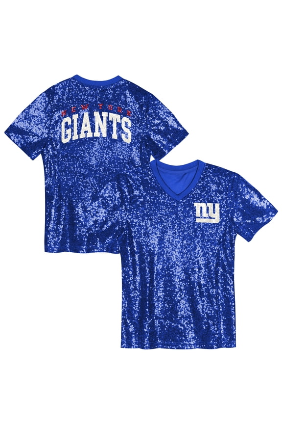 Girls Youth Royal New York Giants Wordmark Sequin V-Neck Top