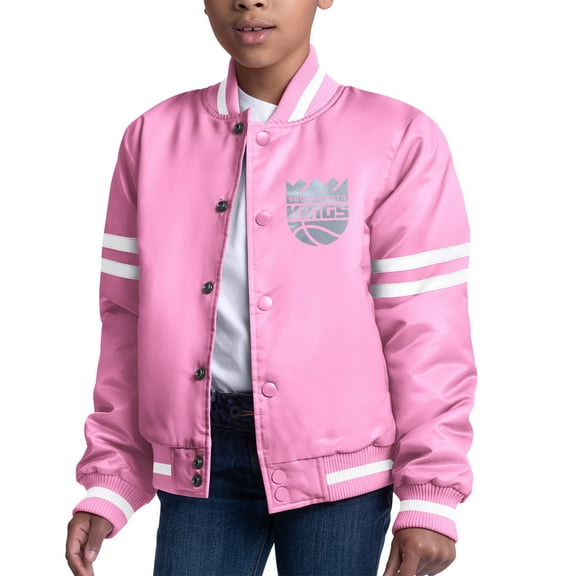Girls Youth Starter  Pink Sacramento Kings Fashion Script Full-Snap Varsity Jacket