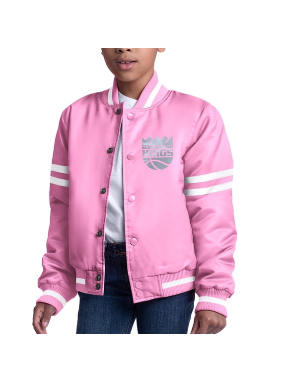Girls Youth Starter Pink Sacramento Kings Fashion Script Full-Snap Varsity Jacket