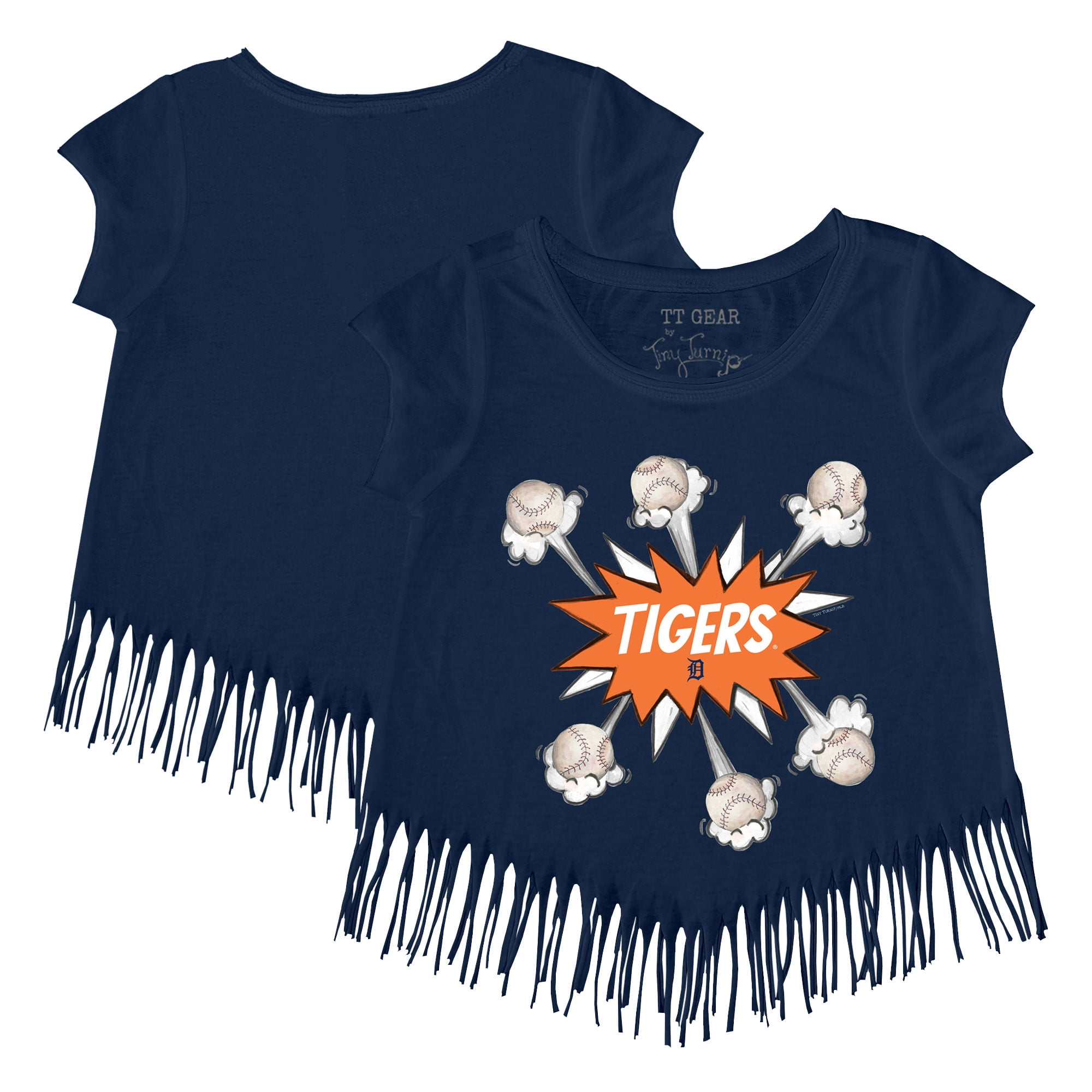 Girls Youth Tiny Turnip Navy Detroit Tigers Baseball Pow Fringe T-Shirt ...