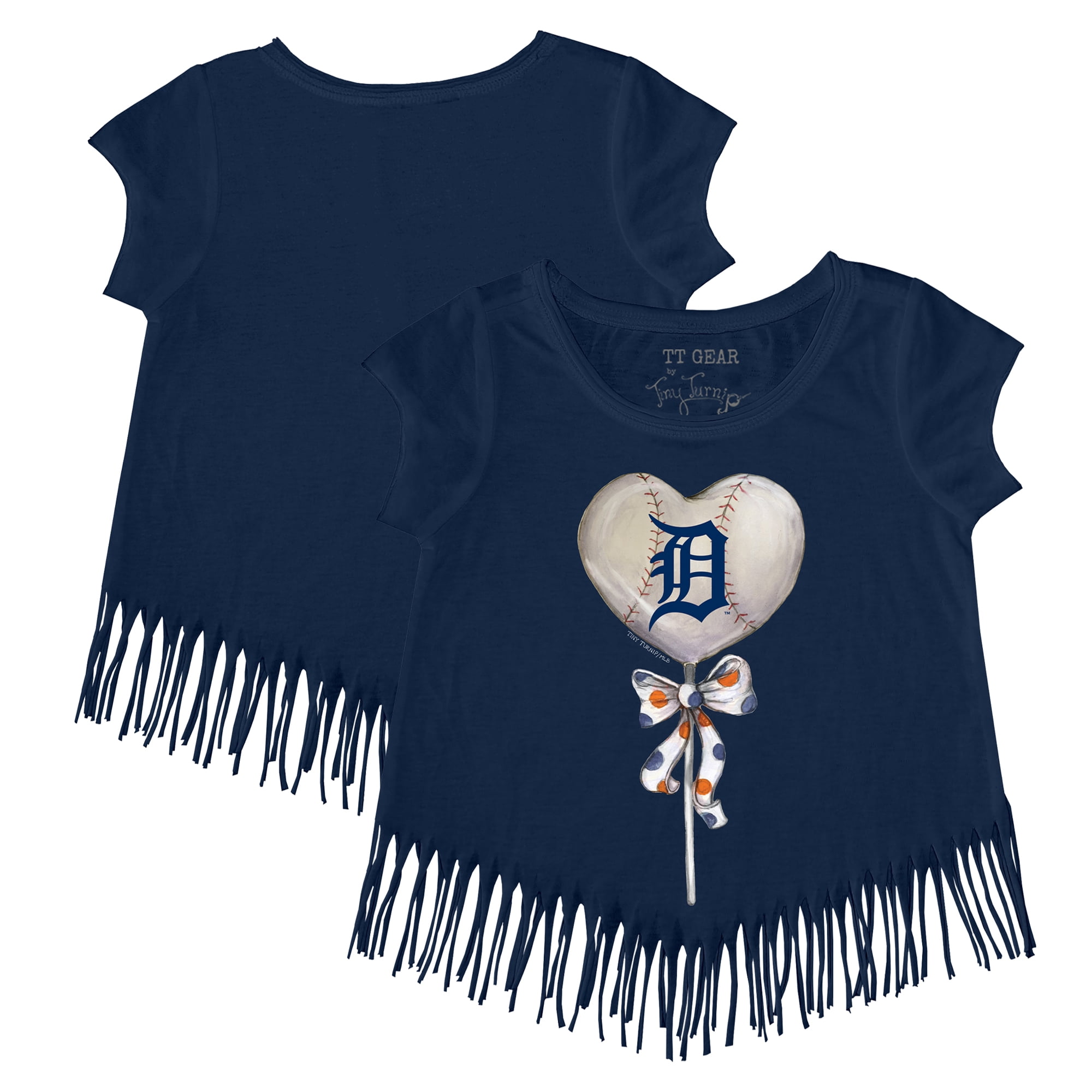 Girls Youth Tiny Turnip Navy Detroit Tigers Heart Lolly Fringe T-Shirt ...