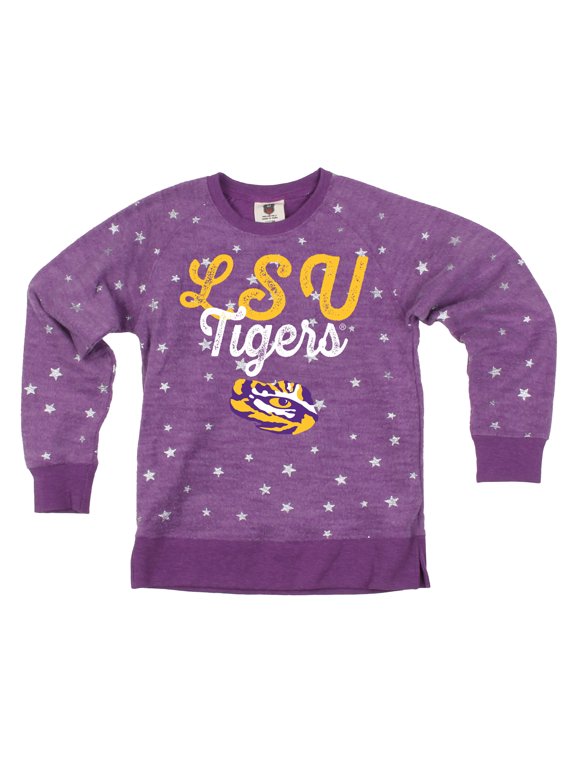 Girls Youth Wes & Willy Purple LSU Tigers Shimmer Star Reverse Fleece Sweatshirt