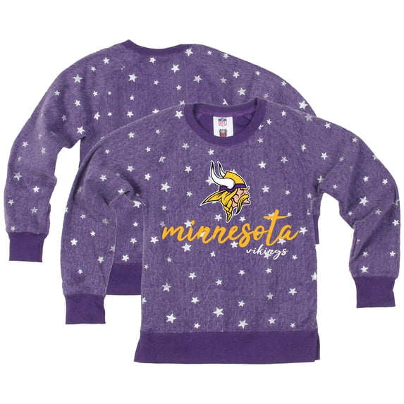 Girls Youth Wes & Willy Purple Minnesota Vikings Shimmer Star Reverse Fleece Pullover Sweatshirt