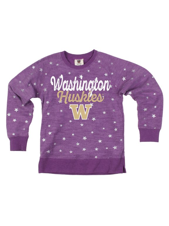 Girls Youth Wes & Willy Purple Washington Huskies Shimmer Star Reverse Fleece Sweatshirt