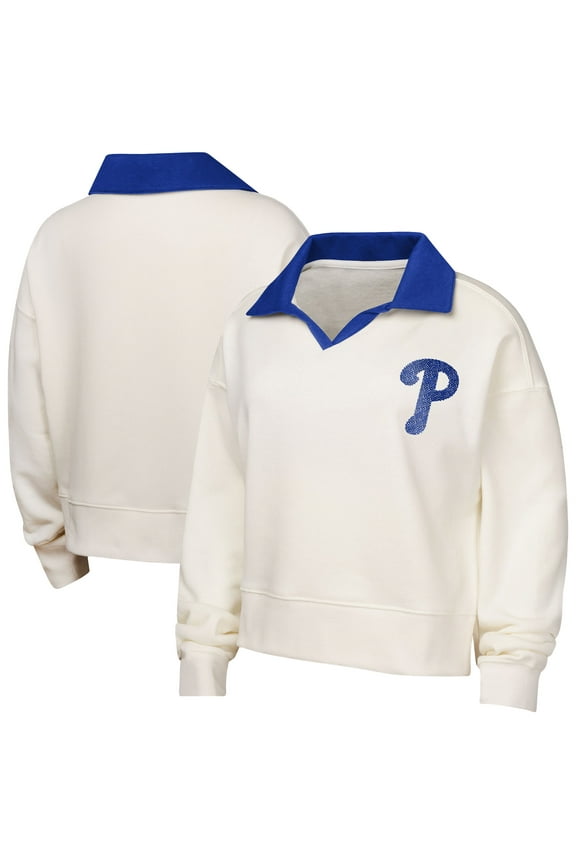 Girls Youth White Philadelphia Phillies Ballpark Hit Collared V-Neck Pullover Sweatshirt