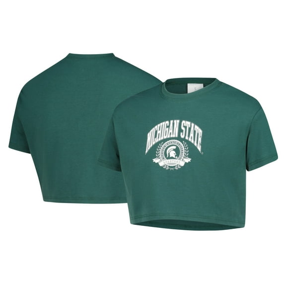 Girls Youth ZooZatz Green Michigan State Spartans Laurels Tri-Blend Cropped T-shirt