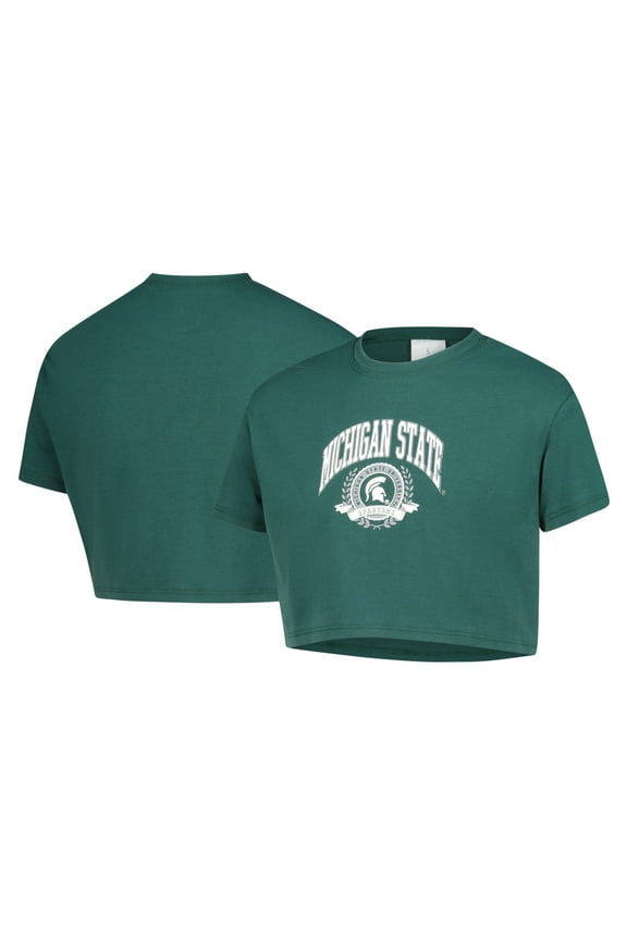 Girls Youth ZooZatz Green Michigan State Spartans Laurels Tri-Blend Cropped T-shirt