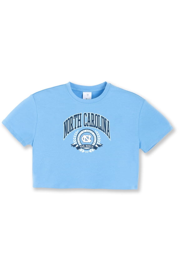 Girls Youth ZooZatz Light Blue North Carolina Tar Heels Laurels Tri-Blend Cropped T-shirt
