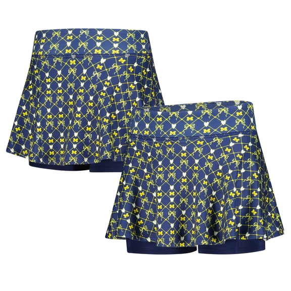 Girls Youth ZooZatz Navy Michigan Wolverines All-Over Print Bow Team Logo Skort