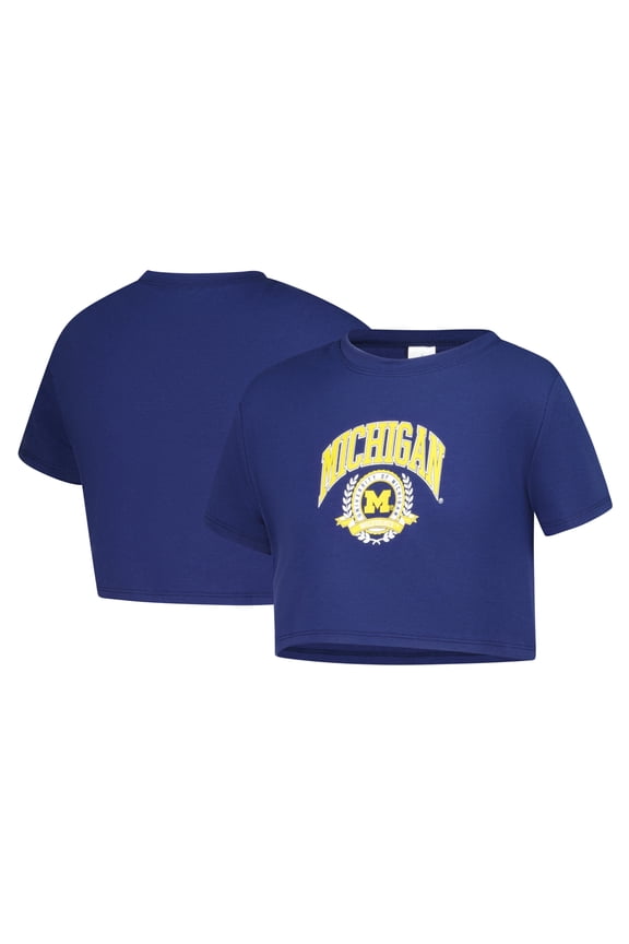 Girls Youth ZooZatz Navy Michigan Wolverines Laurels Tri-Blend Cropped T-shirt
