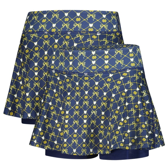 Girls Youth ZooZatz Navy Notre Dame Fighting Irish All-Over Print Bow Team Logo Skort