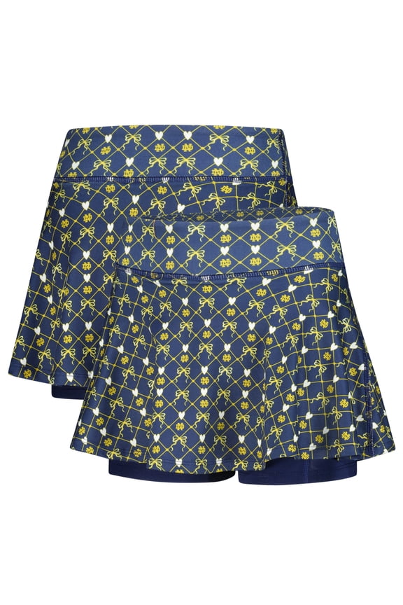 Girls Youth ZooZatz Navy Notre Dame Fighting Irish All-Over Print Bow Team Logo Skort