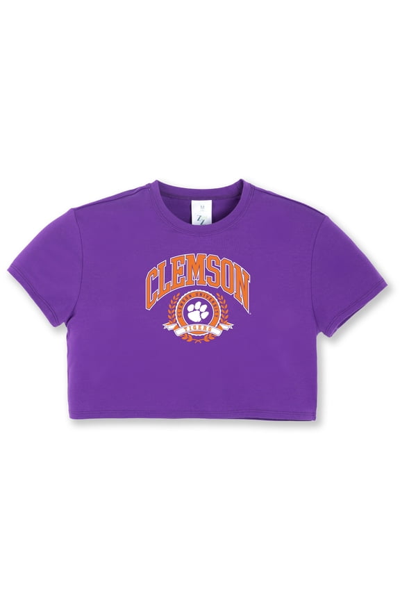 Girls Youth ZooZatz Purple Clemson Tigers Laurels Tri-Blend Cropped T-shirt