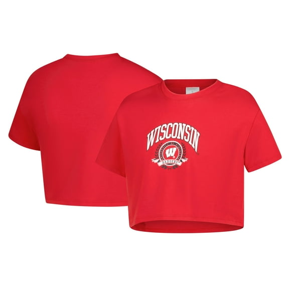 Girls Youth ZooZatz Red Wisconsin Badgers Laurels Tri-Blend Cropped T-shirt