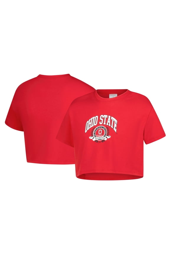 Girls Youth ZooZatz Scarlet Ohio State Buckeyes Laurels Tri-Blend Cropped T-shirt