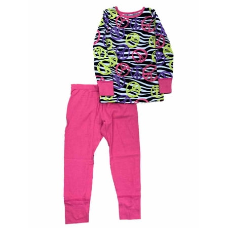 Girls Zebra & Colorful Peace Sign Long Johns Thermal Underwear Base Layer Set S