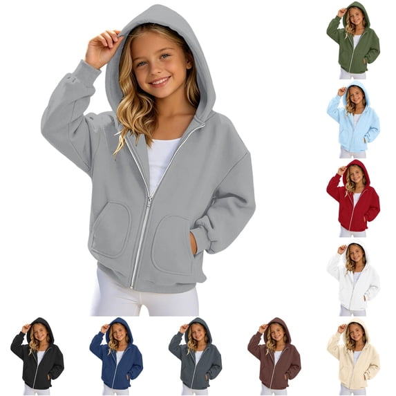 Girls Zip Up Hooded Sweatshirt Solid Color Casual Hoodie Jacket for Kids Lightweight and Comfortable Daily Wear Pullover Hooded Sweatshirt Kids 6-7 Years