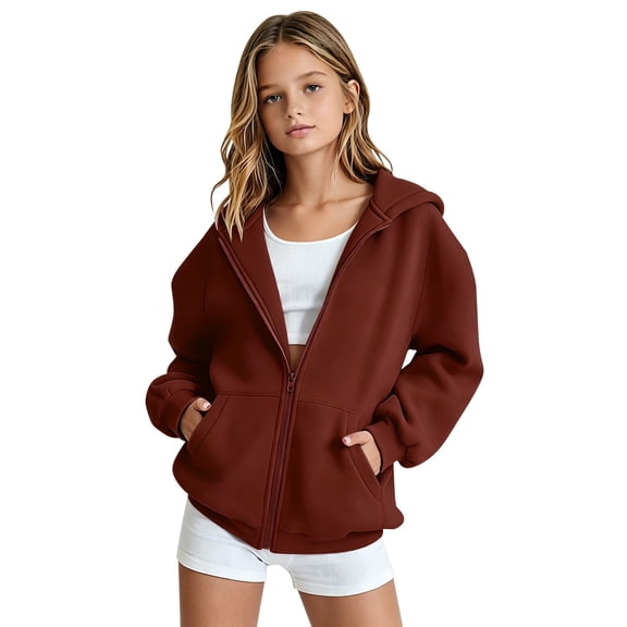 Girls Zip up Hoodies Oversized Long Sleeve Hooded Jackets.Teen Kids Ribbed Cuffs Trendy Hooded Sweatshirts with Pockets Plain Casual School Lightweight Sweater