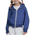 thumbnail image 1 of Girls Zip Up Hoodies Trendy Long Sleeve Cozy Track Jackets Sweatshirts Oversized Lightweight Jackets with Pockets Soft Casual Fall Fashion Loose Blue 9 Years, 1 of 9