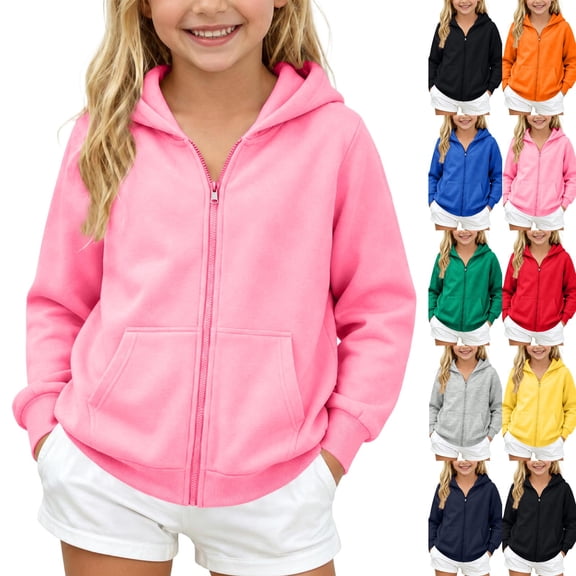 Girls Zip Up Hoodies Uniform Fleece Sweatshirt Casual Hoodie With Pockets, Teen Girls Y2k Long Sleeve Warm Uniform Sweatshirt Fall Winter Fashion JacketPink,XXXL