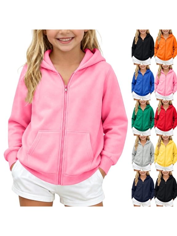 Girls Zip Up Hoodies Uniform Fleece Sweatshirt Casual Hoodie With Pockets, Teen Girls Y2k Long Sleeve Warm Uniform Sweatshirt Fall Winter Fashion JacketPink,XXXL