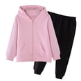 thumbnail image 1 of Girls Zip up Jogger Set, Tween Zipper Hooded Jackets Athletic Sweatpants Suits with Pockets, Kids Solid Color Tracksuit Fall Clothes Plus Size Children Linen Sets 2 Piece Outfits 11-12Y, 1 of 7