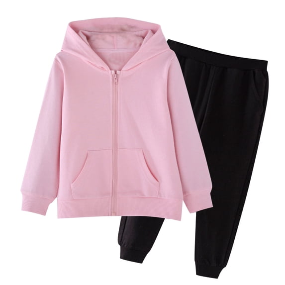 Girls Zip up Jogger Set, Tween Zipper Hooded Jackets Athletic Sweatpants Suits with Pockets, Kids Solid Color Tracksuit Fall Clothes Plus Size Children Linen Sets 2 Piece Outfits 11-12Y