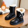 thumbnail image 1 of Girls' Zip Up Quilted Boots Pom Pom Bow Furry Cuff Full Fleece Lined Soft Anti-Slip Sole for Little Girls Chilly Outdoor Daily Outfits, Snow Boots for Girls 4-11 Years Black b 9.5-10 Years, 1 of 9